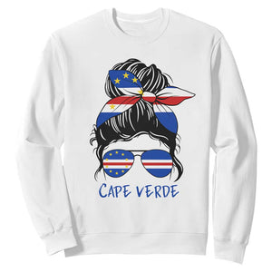 Cape Verde Messy Bun Girl Flag Sunglasses Graphic Sweatshirt Cabo Verde Women National Pride Gift