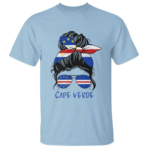 Cape Verde Messy Bun Girl Flag Sunglasses Graphic T Shirt Cabo Verde Women National Pride Gift