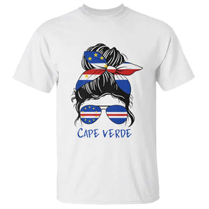 Cape Verde Messy Bun Girl Flag Sunglasses Graphic T Shirt Cabo Verde Women National Pride Gift