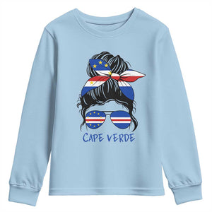 Cape Verde Messy Bun Girl Flag Sunglasses Graphic Youth Sweatshirt Cabo Verde Women National Pride Gift