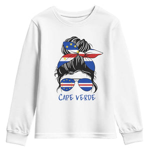 Cape Verde Messy Bun Girl Flag Sunglasses Graphic Youth Sweatshirt Cabo Verde Women National Pride Gift