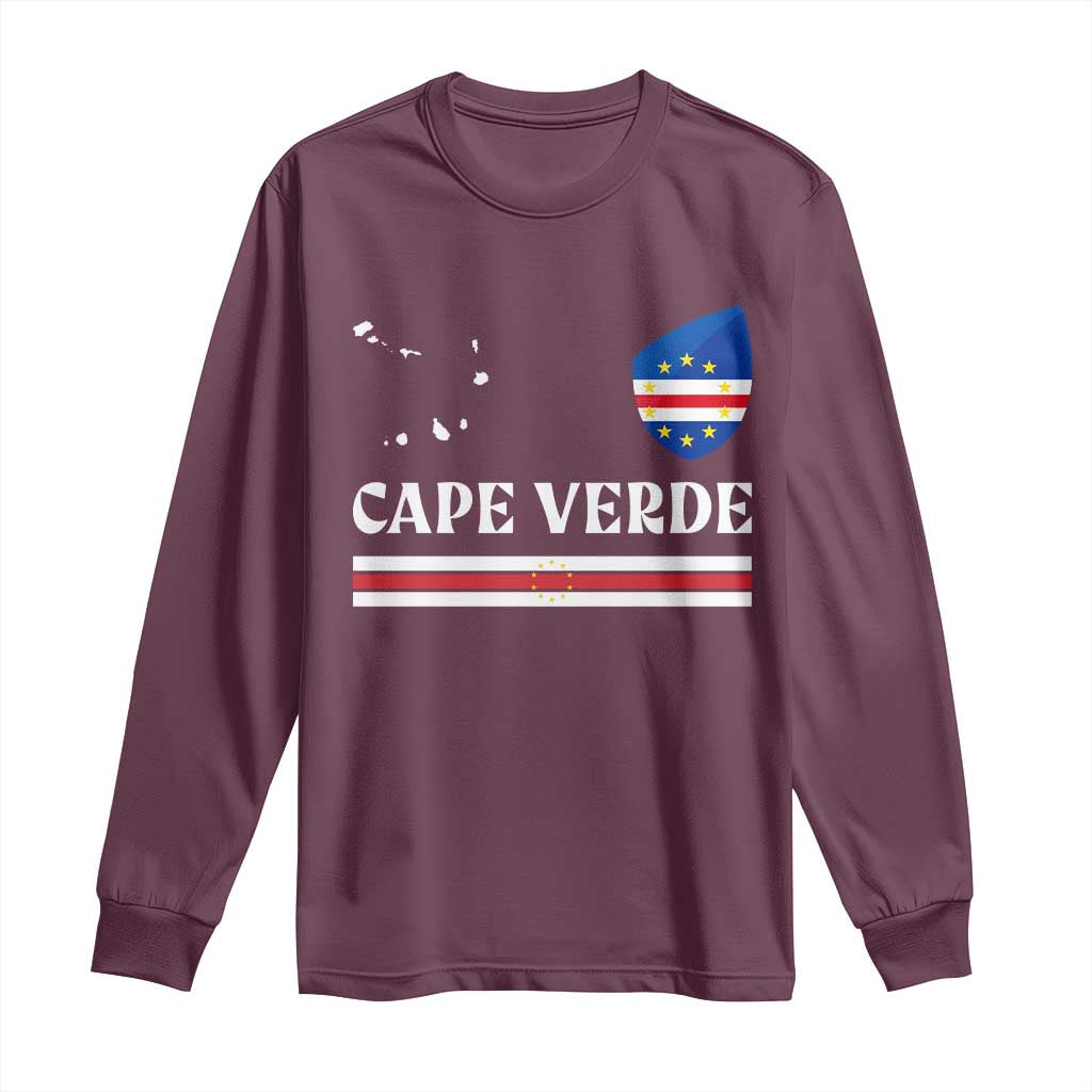 Cape Verde Country Map Shield Emblem Long Sleeve Shirt Cabo Verde Roots National Pride Gift