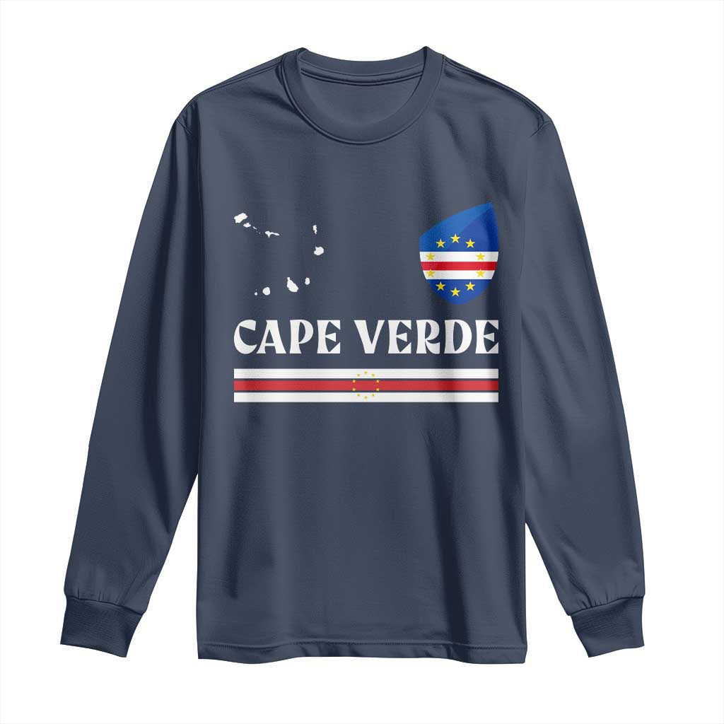 Cape Verde Country Map Shield Emblem Long Sleeve Shirt Cabo Verde Roots National Pride Gift