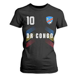 DR Congo Soccer Sports Graphic Number 10 Jersey Style T Shirt For Women Proud Congolese Football Fans Game Day Pride