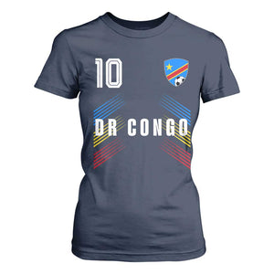 DR Congo Soccer Sports Graphic Number 10 Jersey Style T Shirt For Women Proud Congolese Football Fans Game Day Pride