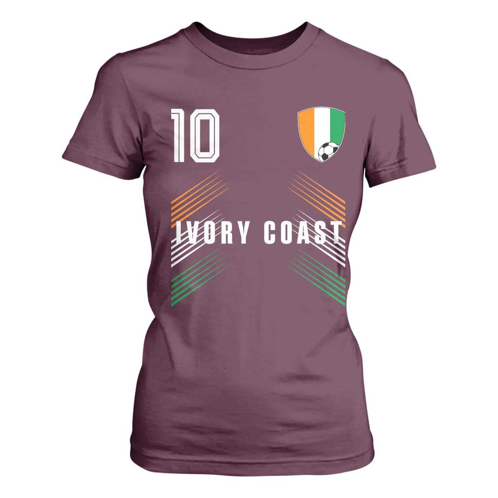 Ivory Coast Soccer Sports Graphic Number 10 Jersey Style T Shirt For Women Proud Ivorian Cote d'Ivoire Football Fans Game Day Pride