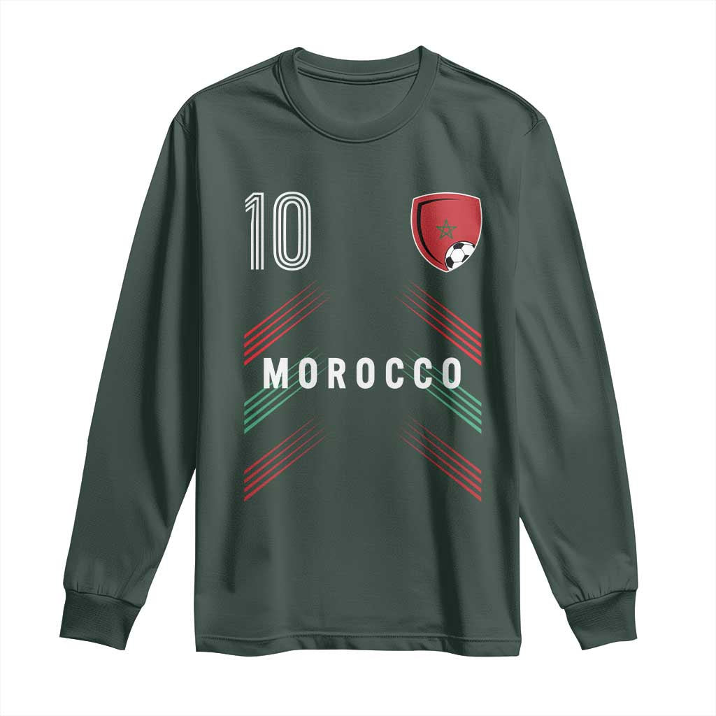 Morocco Soccer Sports Graphic Number 10 Jersey Style Long Sleeve Shirt Proud Moroccan Football Fans Game Day Maghreb Pride