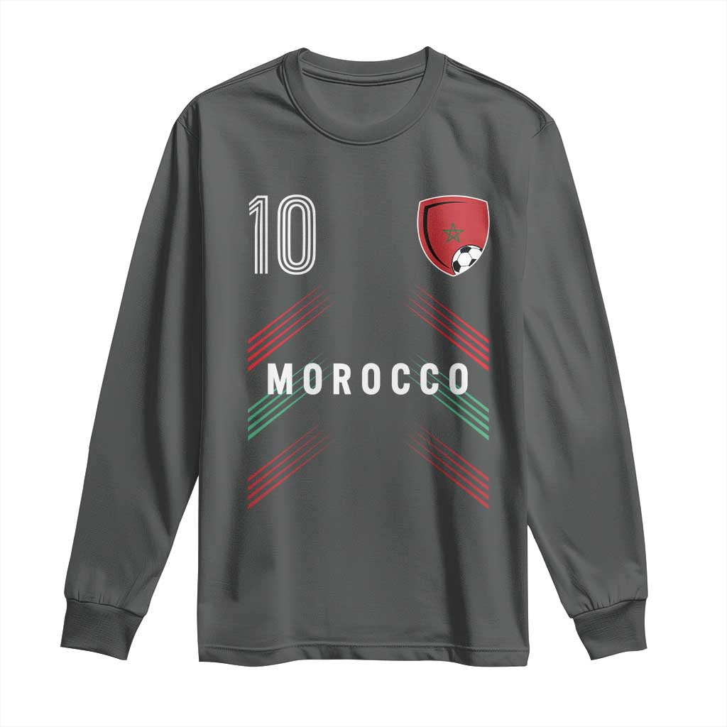 Morocco Soccer Sports Graphic Number 10 Jersey Style Long Sleeve Shirt Proud Moroccan Football Fans Game Day Maghreb Pride