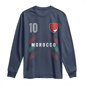 Morocco Soccer Sports Graphic Number 10 Jersey Style Long Sleeve Shirt Proud Moroccan Football Fans Game Day Maghreb Pride