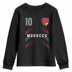 Morocco Soccer Sports Graphic Number 10 Jersey Style Youth Sweatshirt Proud Moroccan Football Fans Game Day Maghreb Pride
