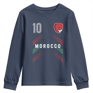 Morocco Soccer Sports Graphic Number 10 Jersey Style Youth Sweatshirt Proud Moroccan Football Fans Game Day Maghreb Pride