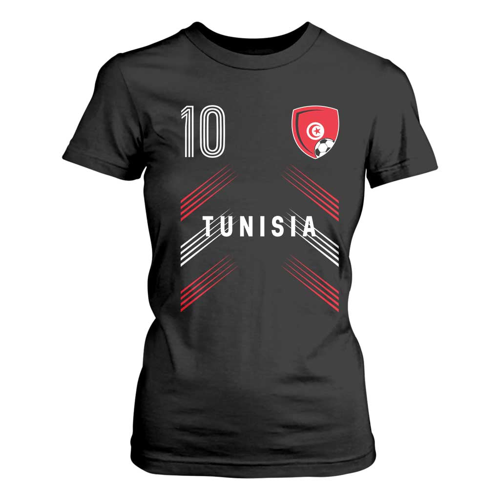Tunisia Soccer Sports Graphic Number 10 Jersey Style T Shirt For Women Proud Tunisian Football Fans Game Day Maghreb Pride