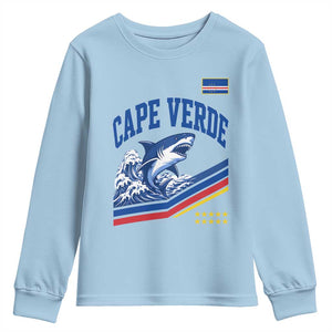 Cape Verde Blue Sharks Ocean Wave Graphic Youth Sweatshirt Cabo Verde Pride Sports Fans