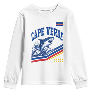 Cape Verde Blue Sharks Ocean Wave Graphic Youth Sweatshirt Cabo Verde Pride Sports Fans