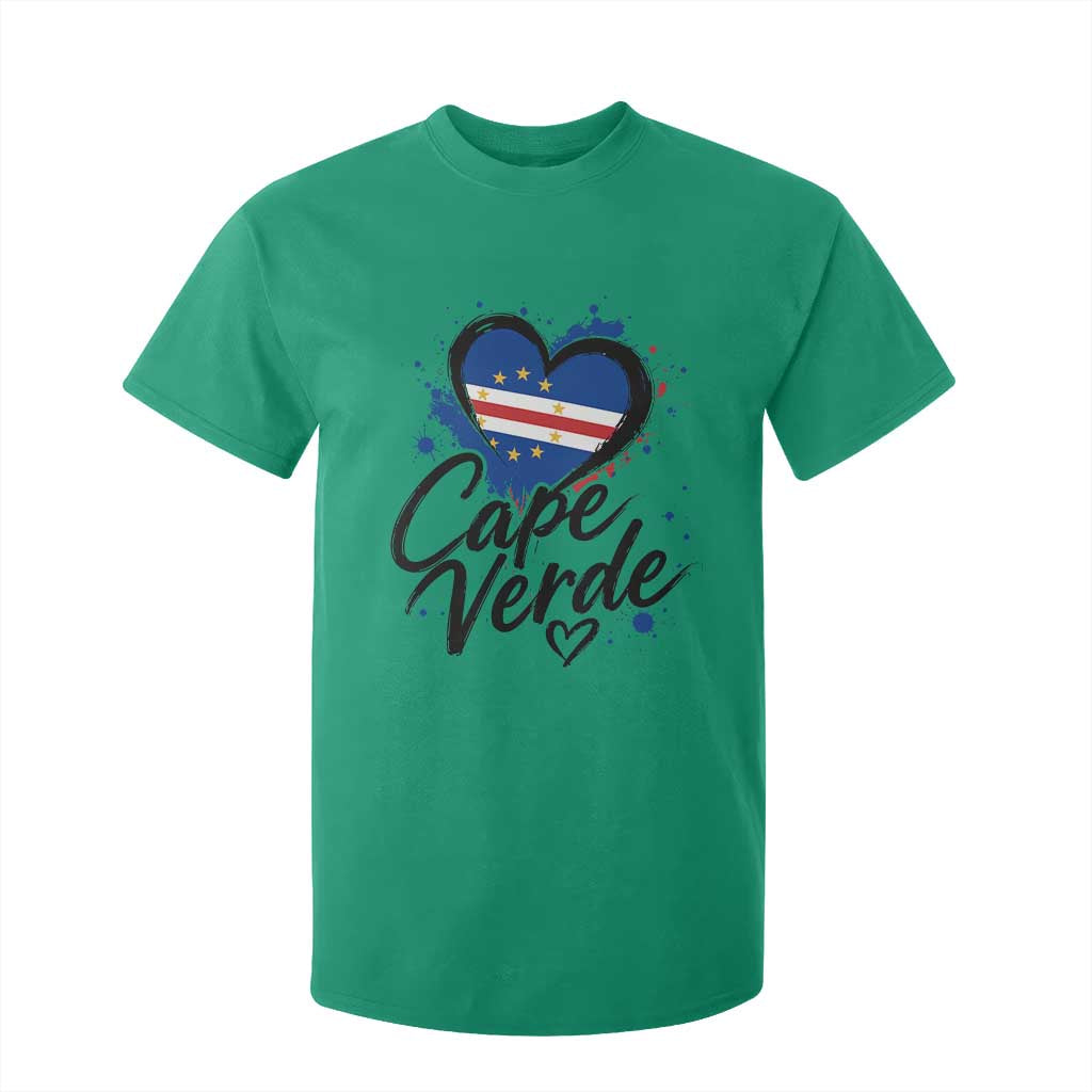Cape Verde Flag Heart T Shirt For Kid Cabo Verde Pride Verdean Love