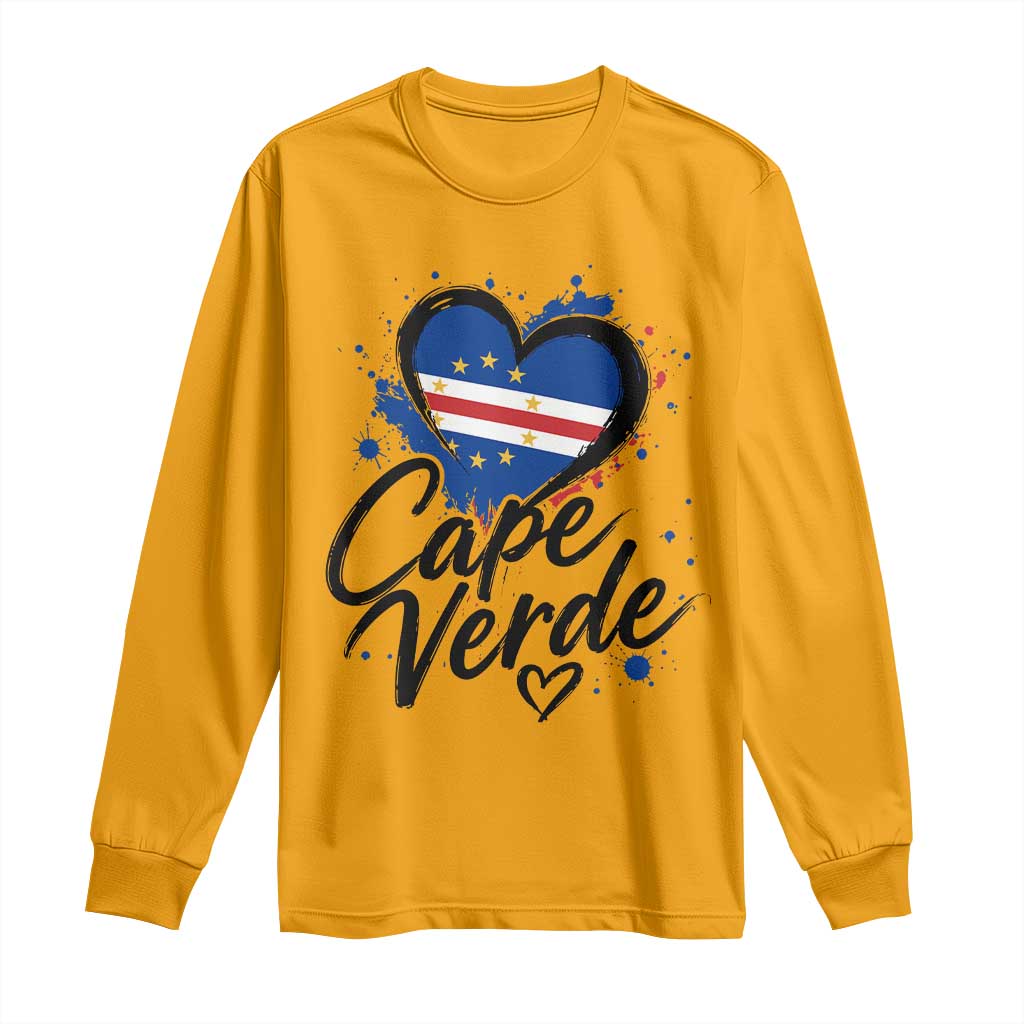 Cape Verde Flag Heart Long Sleeve Shirt Cabo Verde Pride Verdean Love