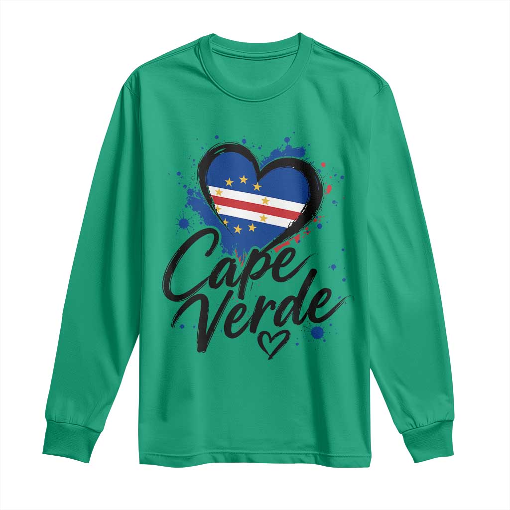 Cape Verde Flag Heart Long Sleeve Shirt Cabo Verde Pride Verdean Love