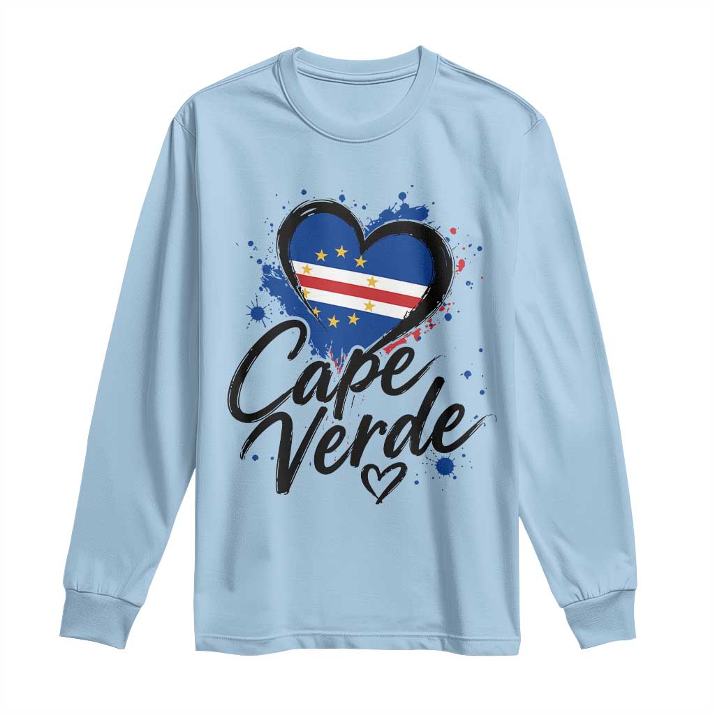 Cape Verde Flag Heart Long Sleeve Shirt Cabo Verde Pride Verdean Love