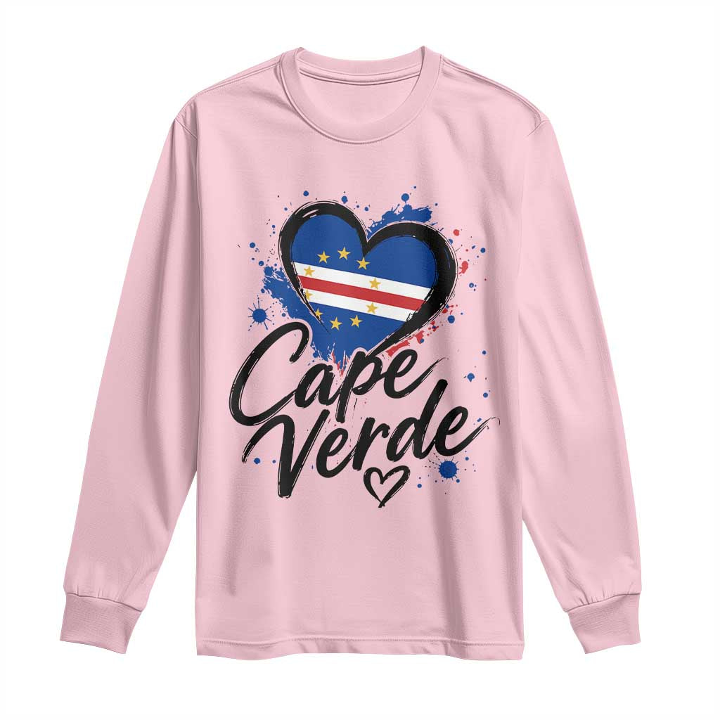 Cape Verde Flag Heart Long Sleeve Shirt Cabo Verde Pride Verdean Love