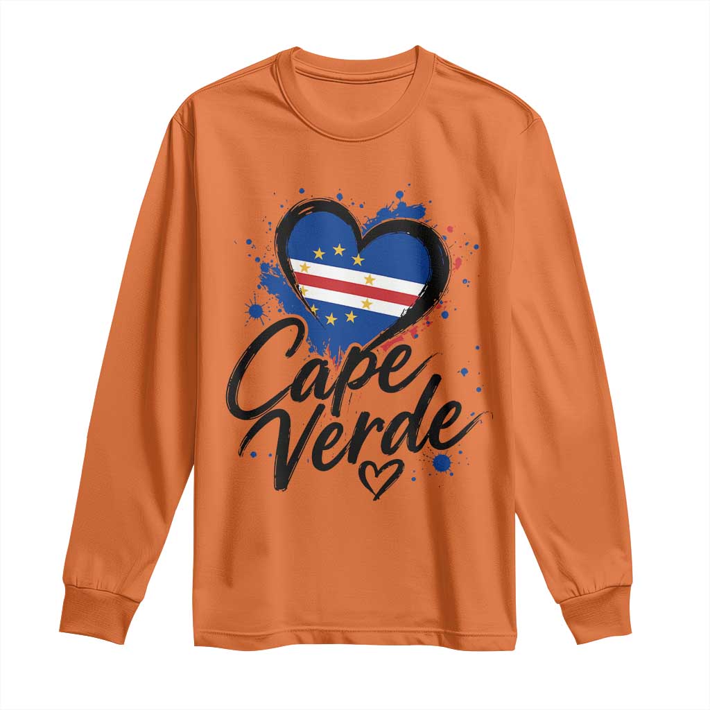 Cape Verde Flag Heart Long Sleeve Shirt Cabo Verde Pride Verdean Love