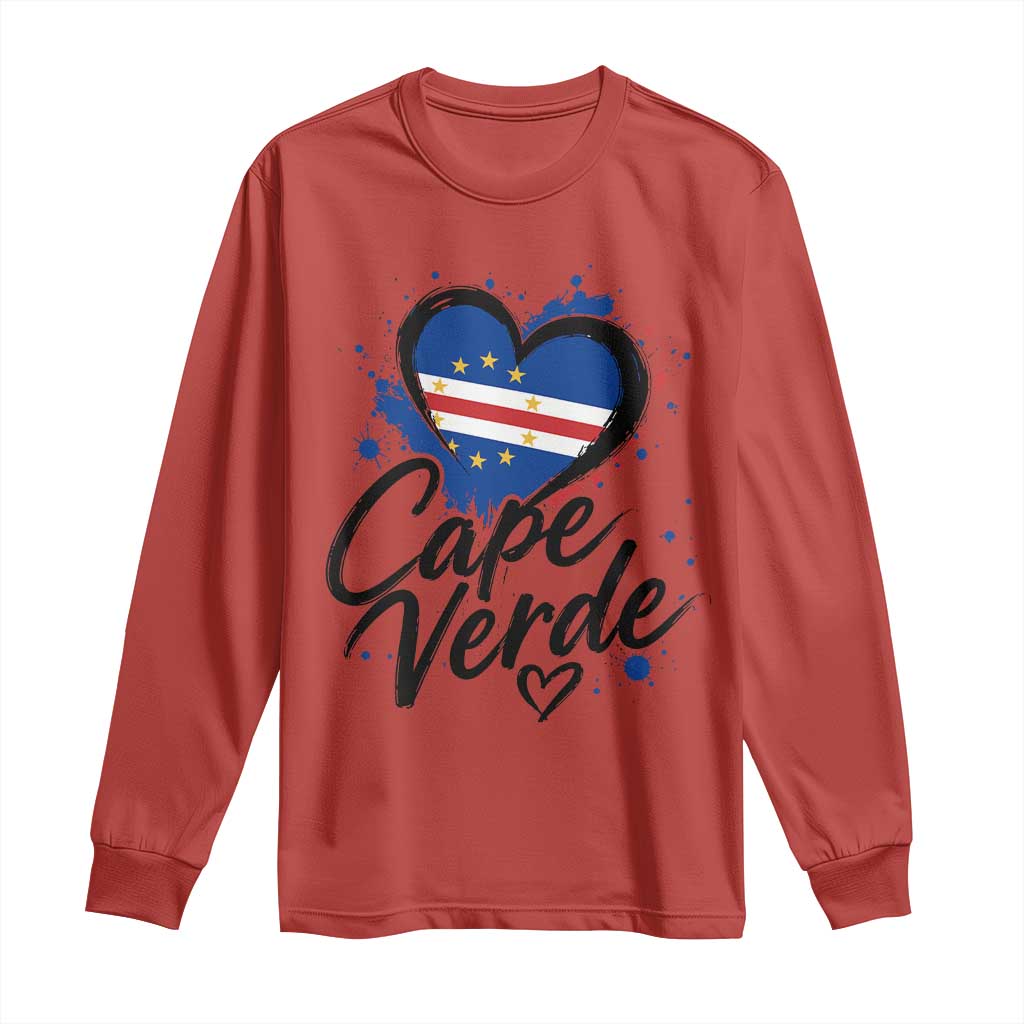 Cape Verde Flag Heart Long Sleeve Shirt Cabo Verde Pride Verdean Love