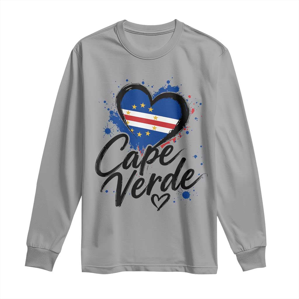 Cape Verde Flag Heart Long Sleeve Shirt Cabo Verde Pride Verdean Love