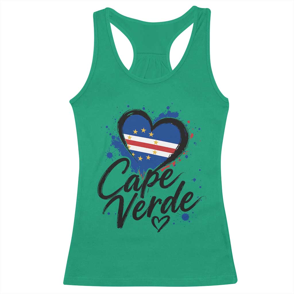 Cape Verde Flag Heart Racerback Tank Top Cabo Verde Pride Verdean Love