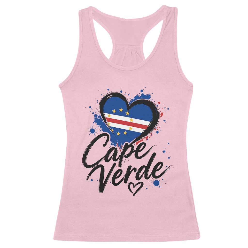 Cape Verde Flag Heart Racerback Tank Top Cabo Verde Pride Verdean Love