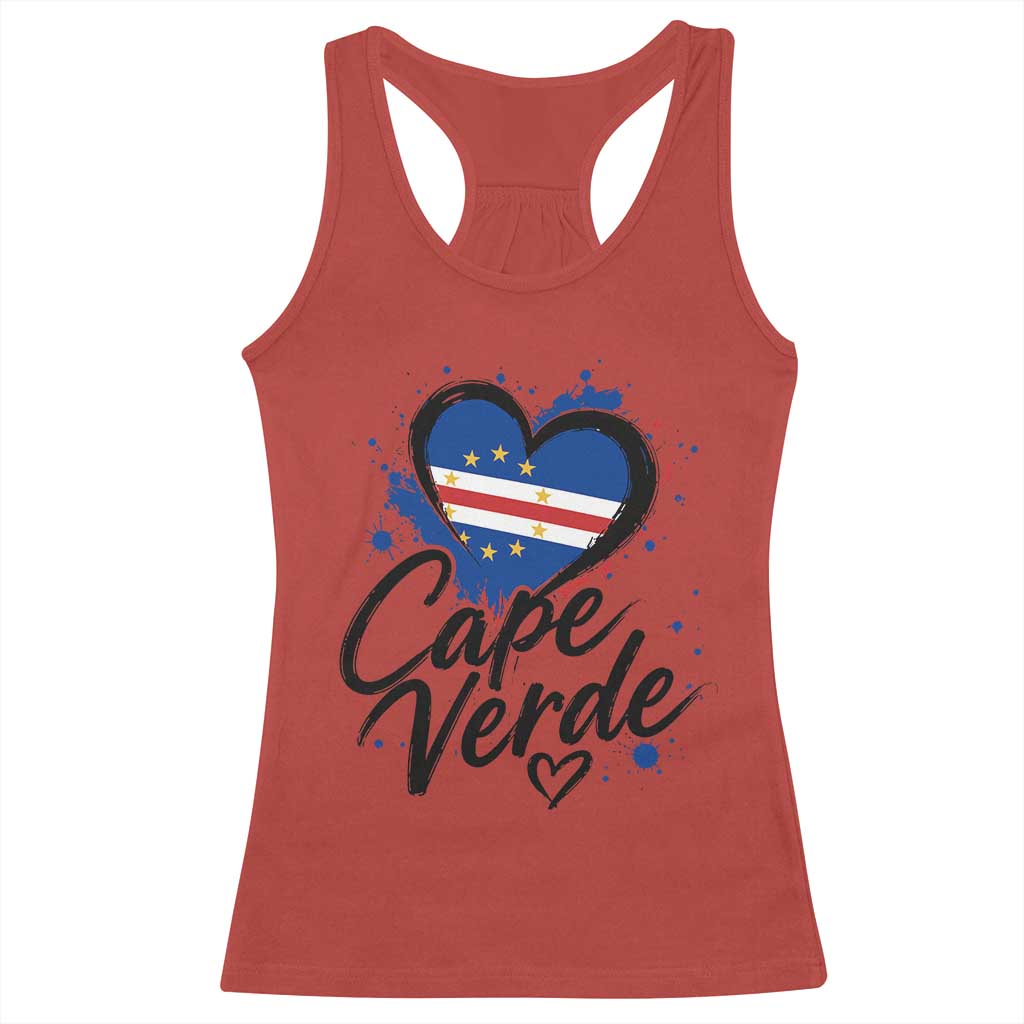 Cape Verde Flag Heart Racerback Tank Top Cabo Verde Pride Verdean Love