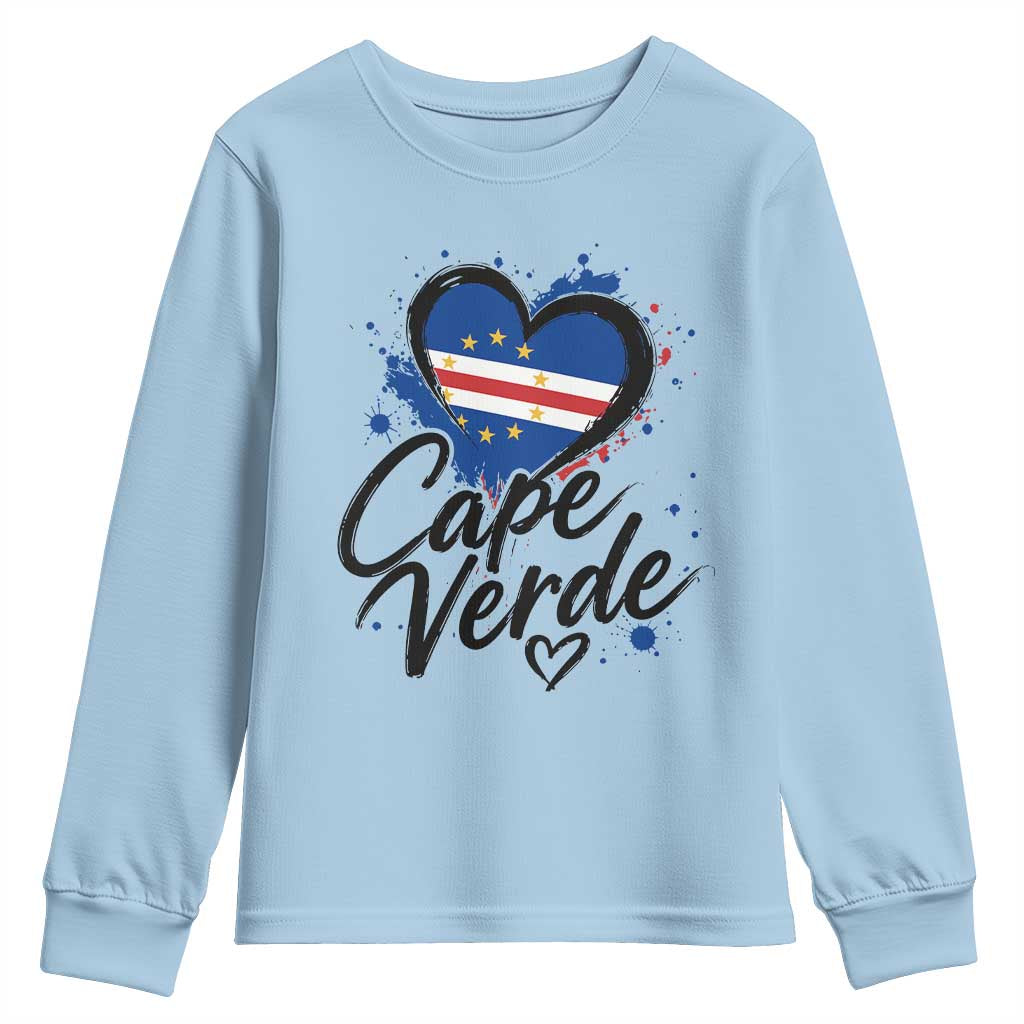 Cape Verde Flag Heart Youth Sweatshirt Cabo Verde Pride Verdean Love