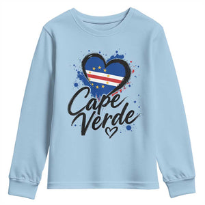 Cape Verde Flag Heart Youth Sweatshirt Cabo Verde Pride Verdean Love