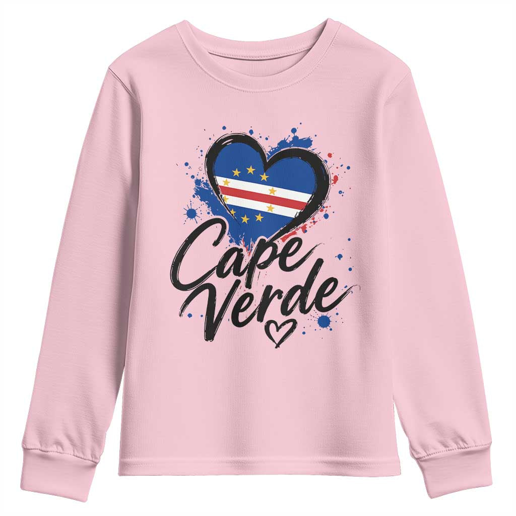 Cape Verde Flag Heart Youth Sweatshirt Cabo Verde Pride Verdean Love