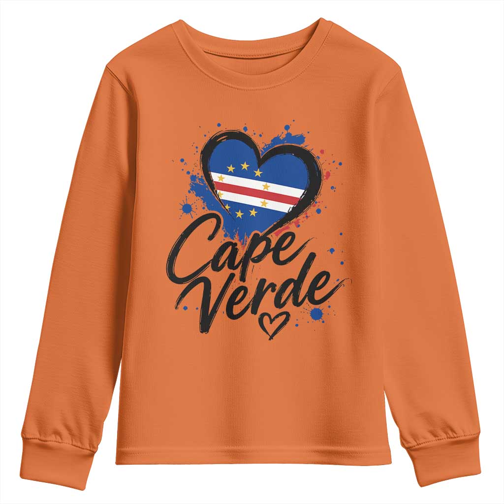 Cape Verde Flag Heart Youth Sweatshirt Cabo Verde Pride Verdean Love