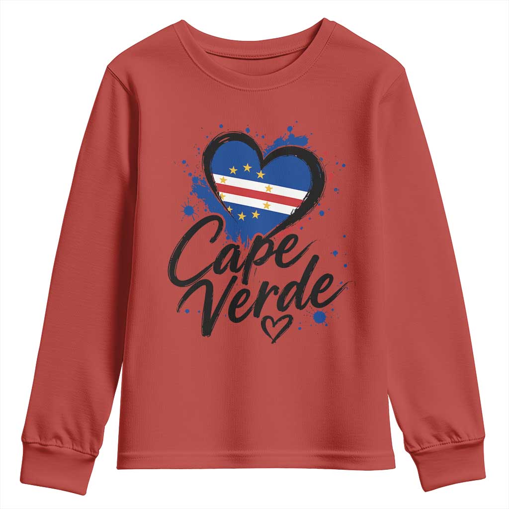 Cape Verde Flag Heart Youth Sweatshirt Cabo Verde Pride Verdean Love
