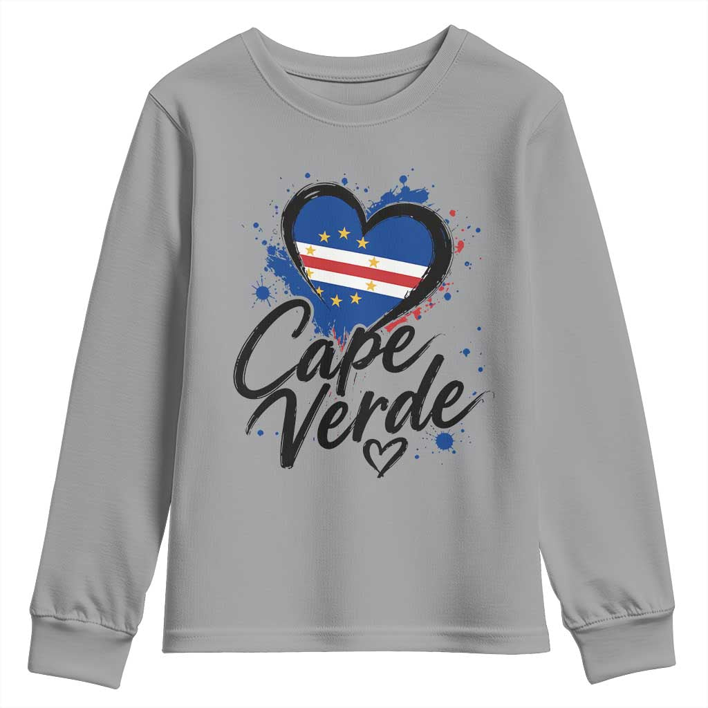 Cape Verde Flag Heart Youth Sweatshirt Cabo Verde Pride Verdean Love