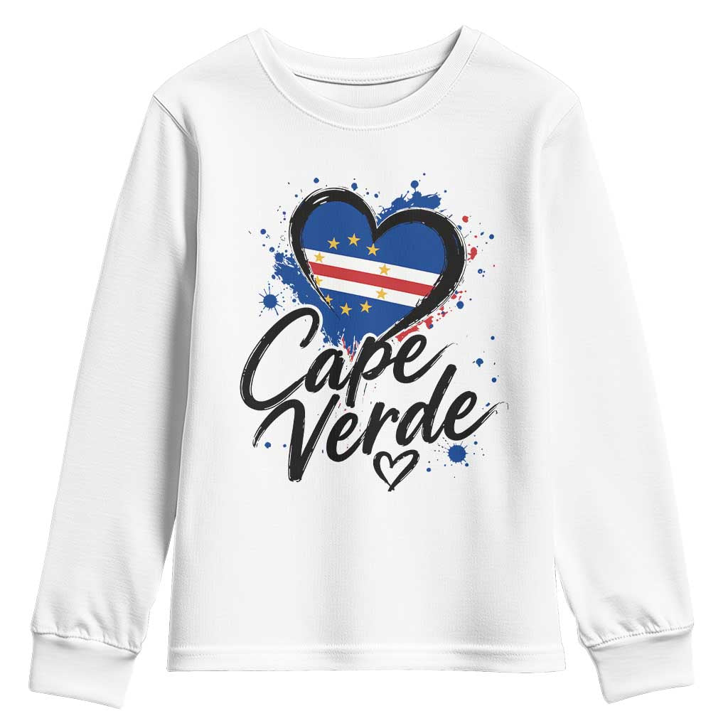 Cape Verde Flag Heart Youth Sweatshirt Cabo Verde Pride Verdean Love