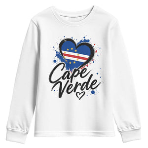 Cape Verde Flag Heart Youth Sweatshirt Cabo Verde Pride Verdean Love