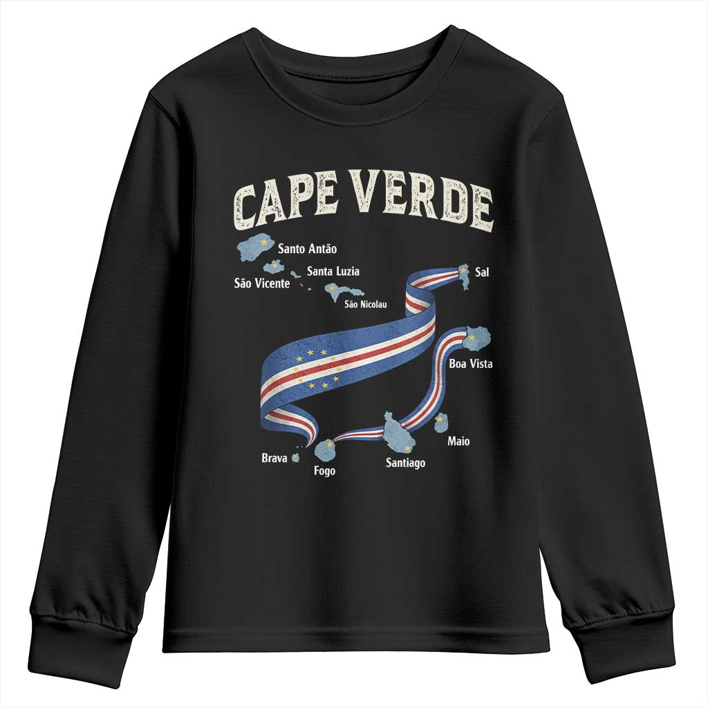 Cape Verde Islands Map National Flag Youth Sweatshirt Cabo Verde Archipelago Geography Pride