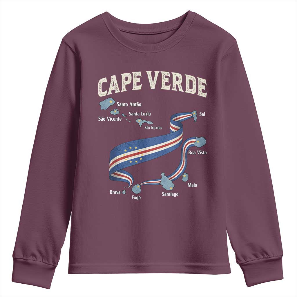 Cape Verde Islands Map National Flag Youth Sweatshirt Cabo Verde Archipelago Geography Pride