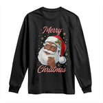 Merry Christmas Black Santa Claus Long Sleeve Shirt Retro Nostalgic Festive Holiday