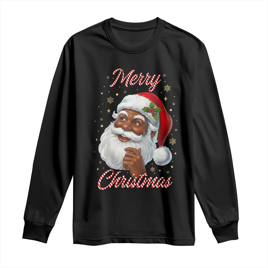 Merry Christmas Black Santa Claus Long Sleeve Shirt Retro Nostalgic Festive Holiday