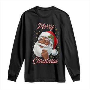 Merry Christmas Black Santa Claus Long Sleeve Shirt Retro Nostalgic Festive Holiday
