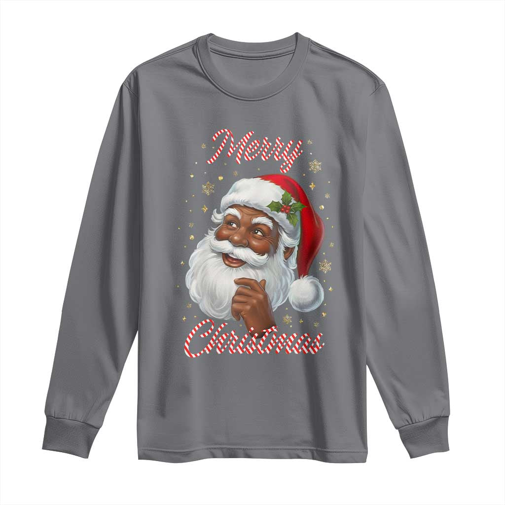 Merry Christmas Black Santa Claus Long Sleeve Shirt Retro Nostalgic Festive Holiday