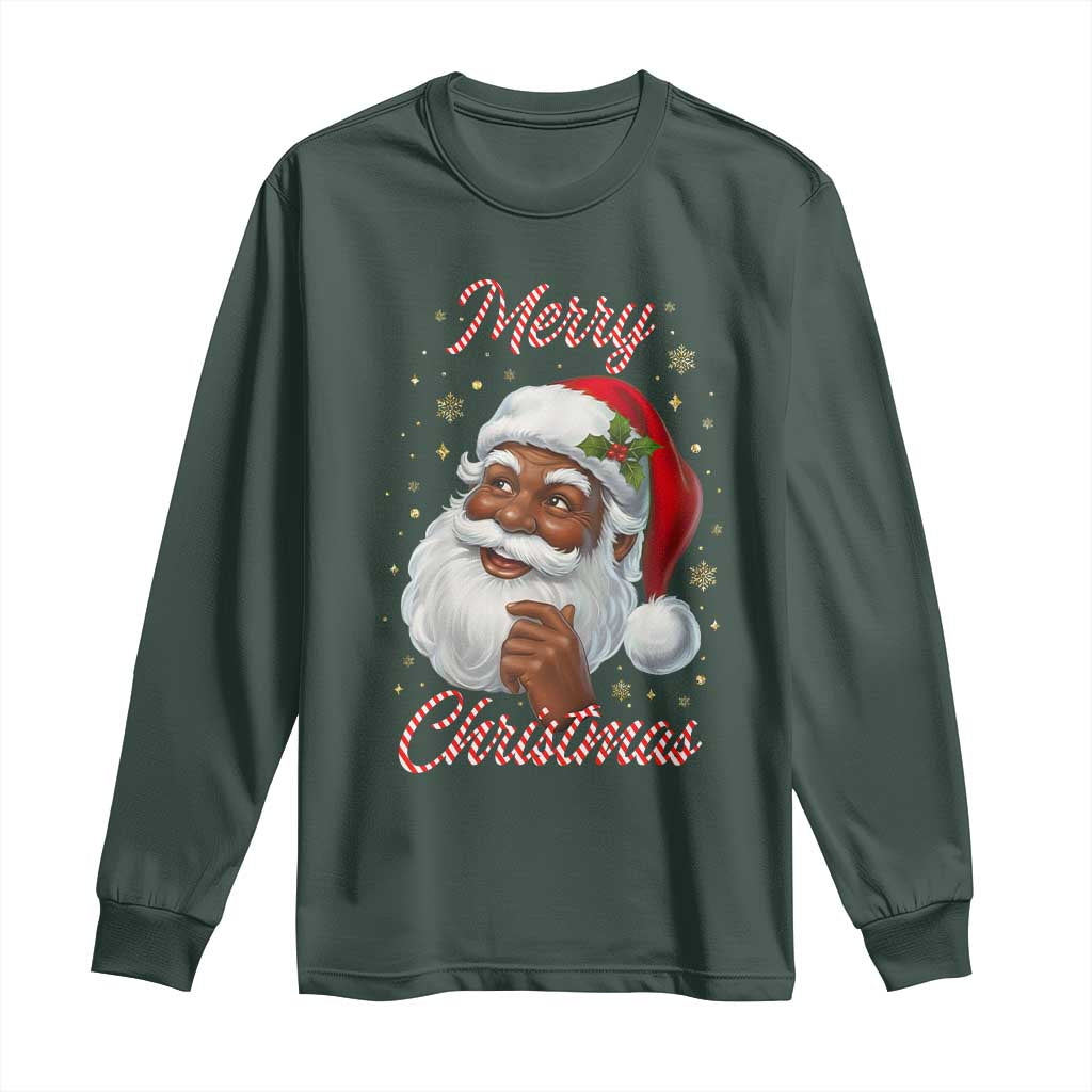 Merry Christmas Black Santa Claus Long Sleeve Shirt Retro Nostalgic Festive Holiday