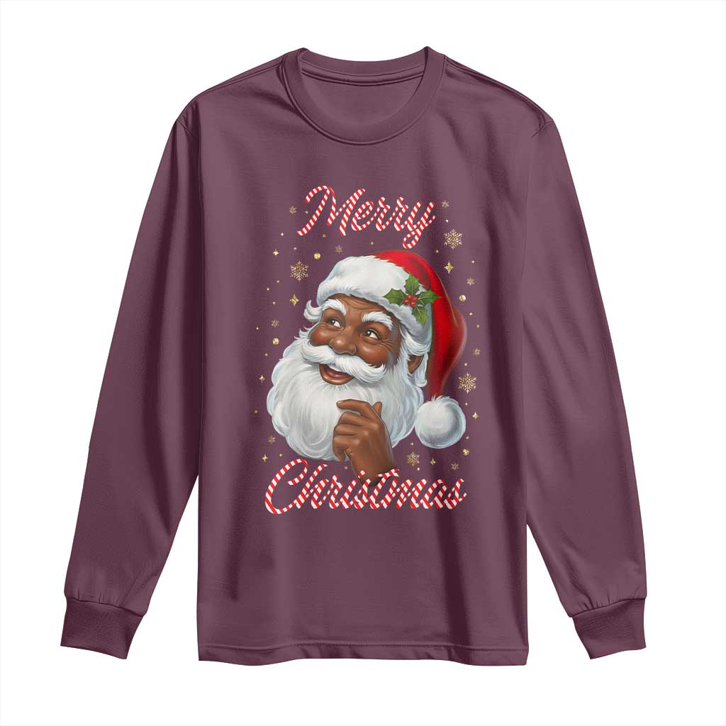 Merry Christmas Black Santa Claus Long Sleeve Shirt Retro Nostalgic Festive Holiday
