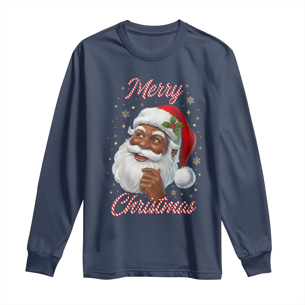 Merry Christmas Black Santa Claus Long Sleeve Shirt Retro Nostalgic Festive Holiday