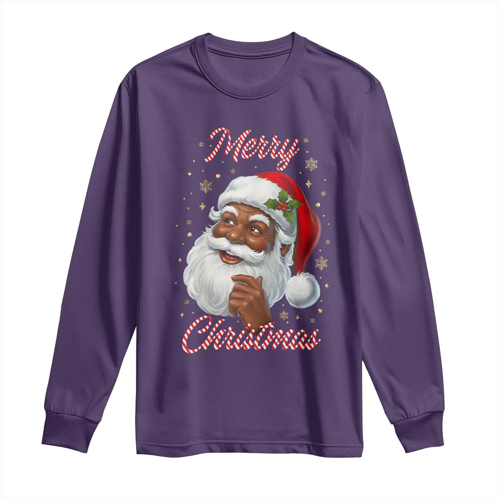 Merry Christmas Black Santa Claus Long Sleeve Shirt Retro Nostalgic Festive Holiday