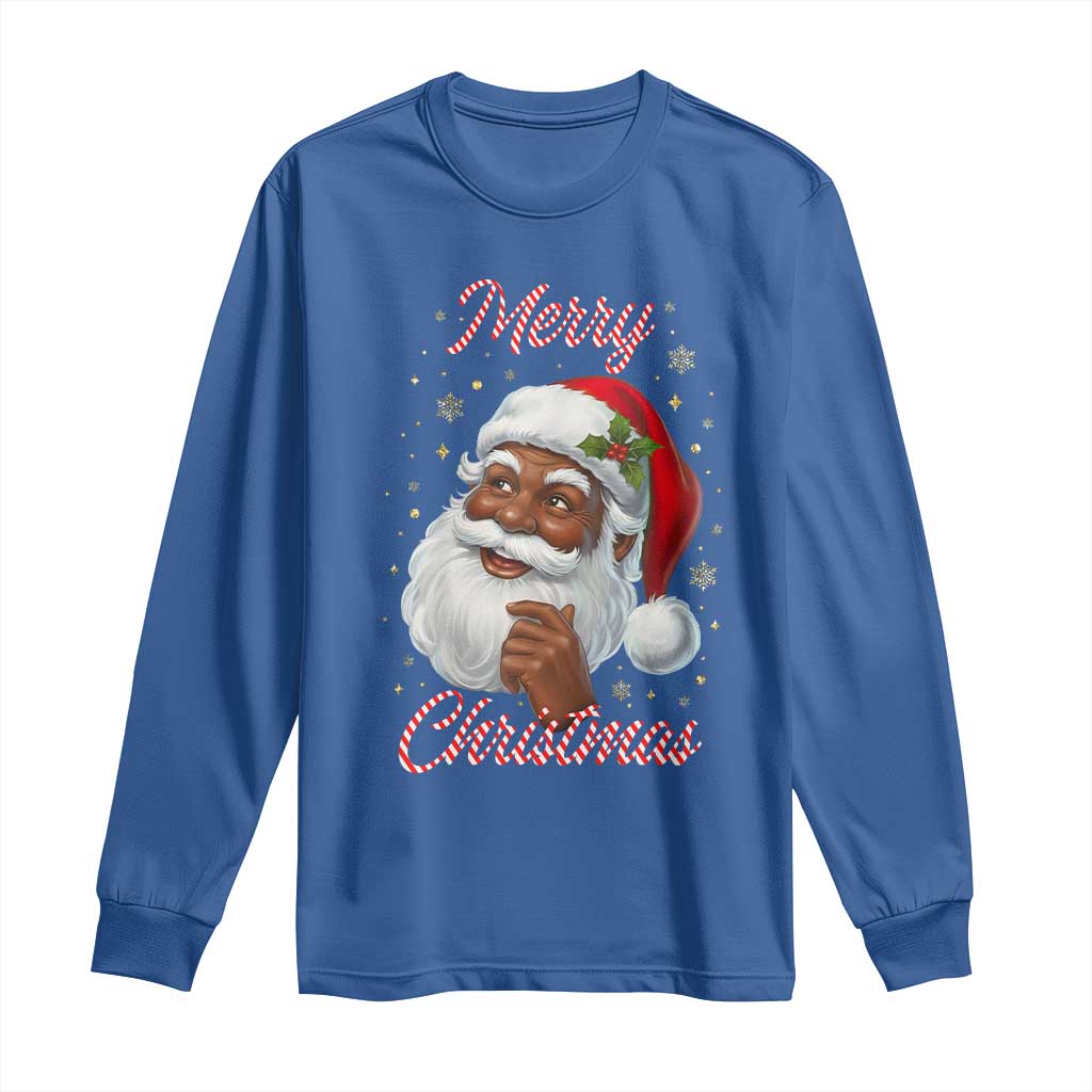 Merry Christmas Black Santa Claus Long Sleeve Shirt Retro Nostalgic Festive Holiday