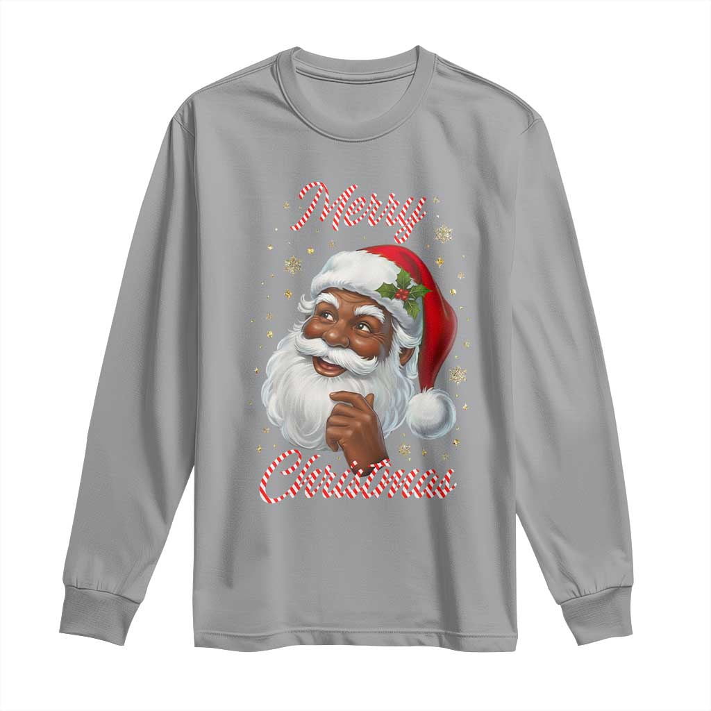 Merry Christmas Black Santa Claus Long Sleeve Shirt Retro Nostalgic Festive Holiday