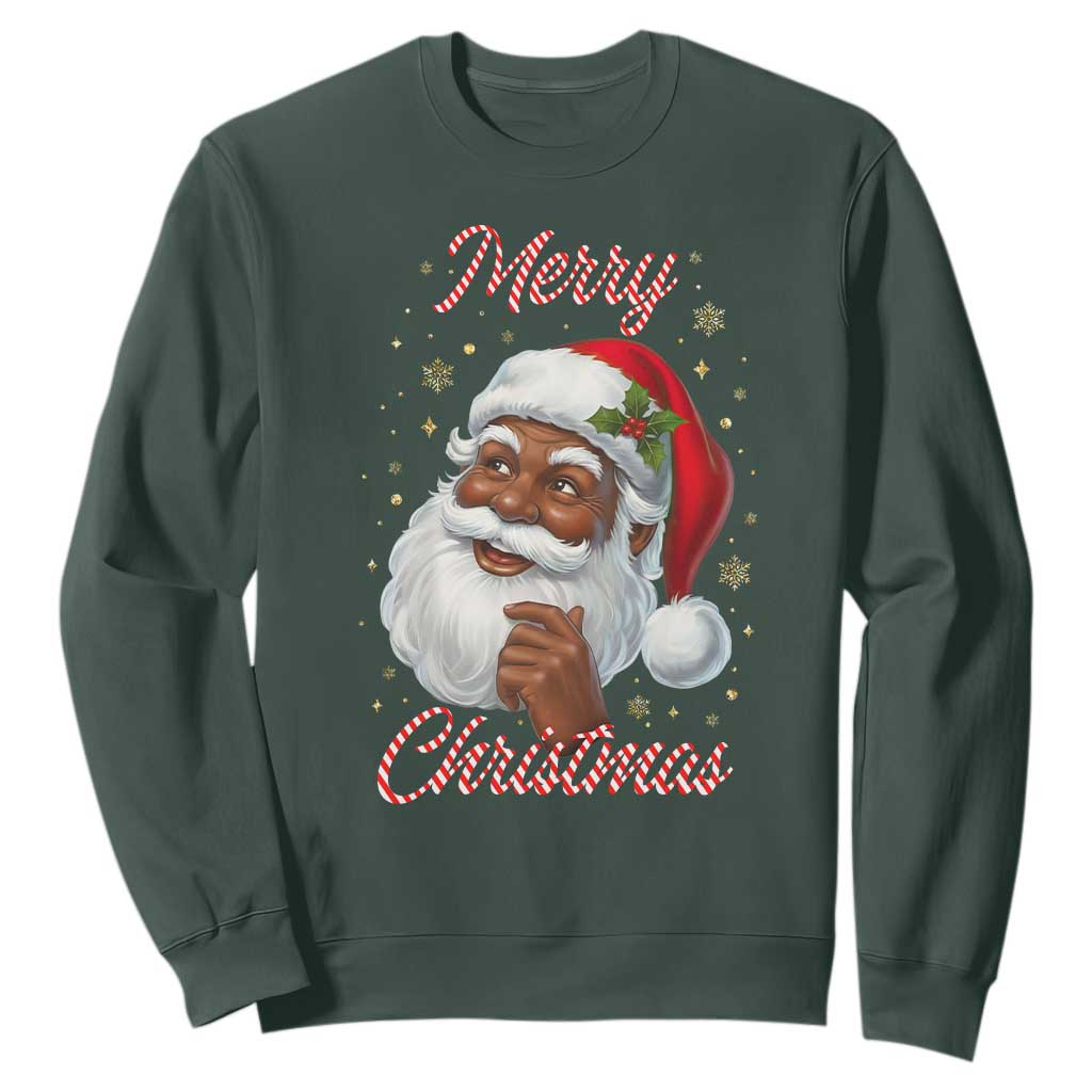 Merry Christmas Black Santa Claus Sweatshirt Retro Nostalgic Festive Holiday